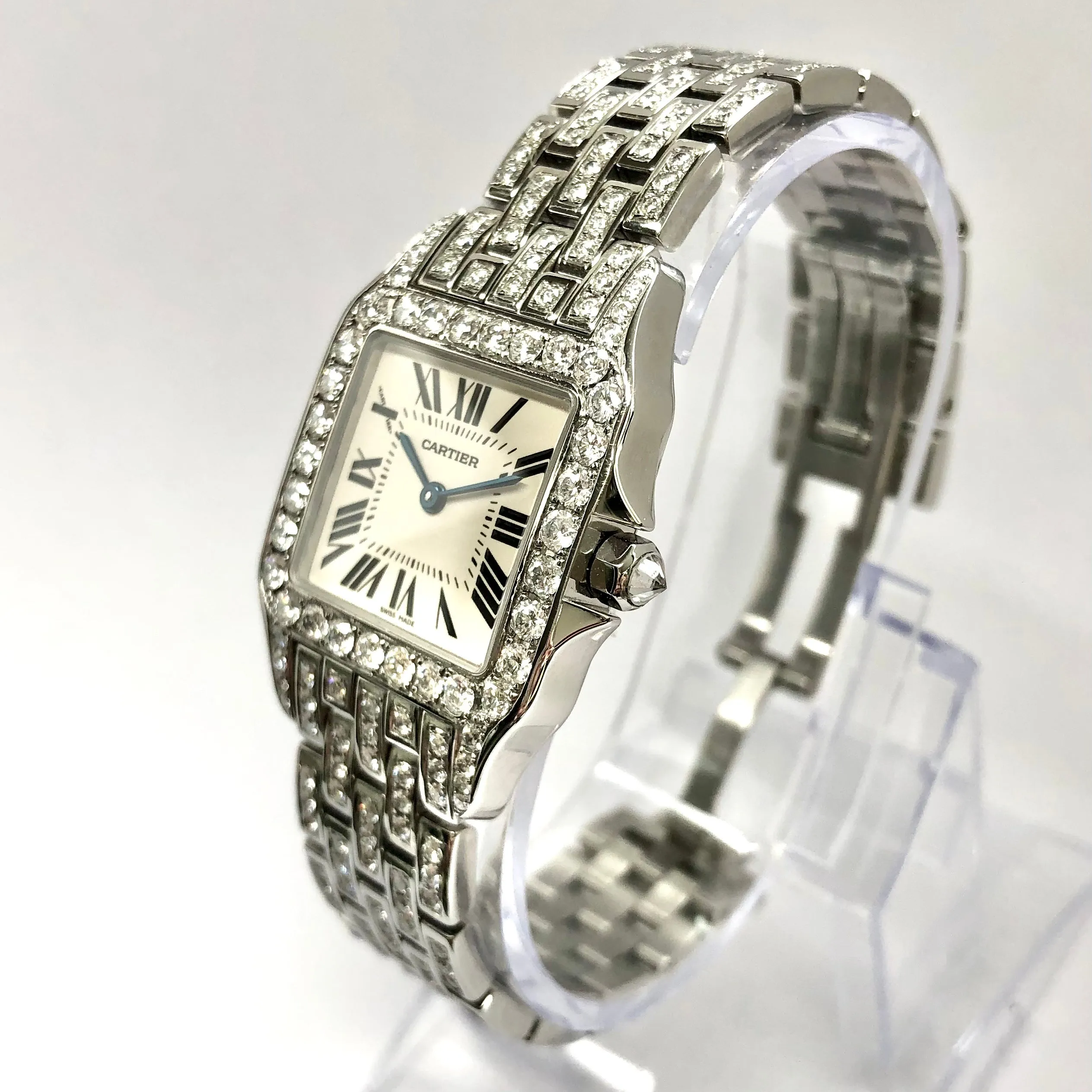 CARTIER SANTOS DEMOISELLE Quartz 26mm Steel 6.63TCW DIAMOND Watch