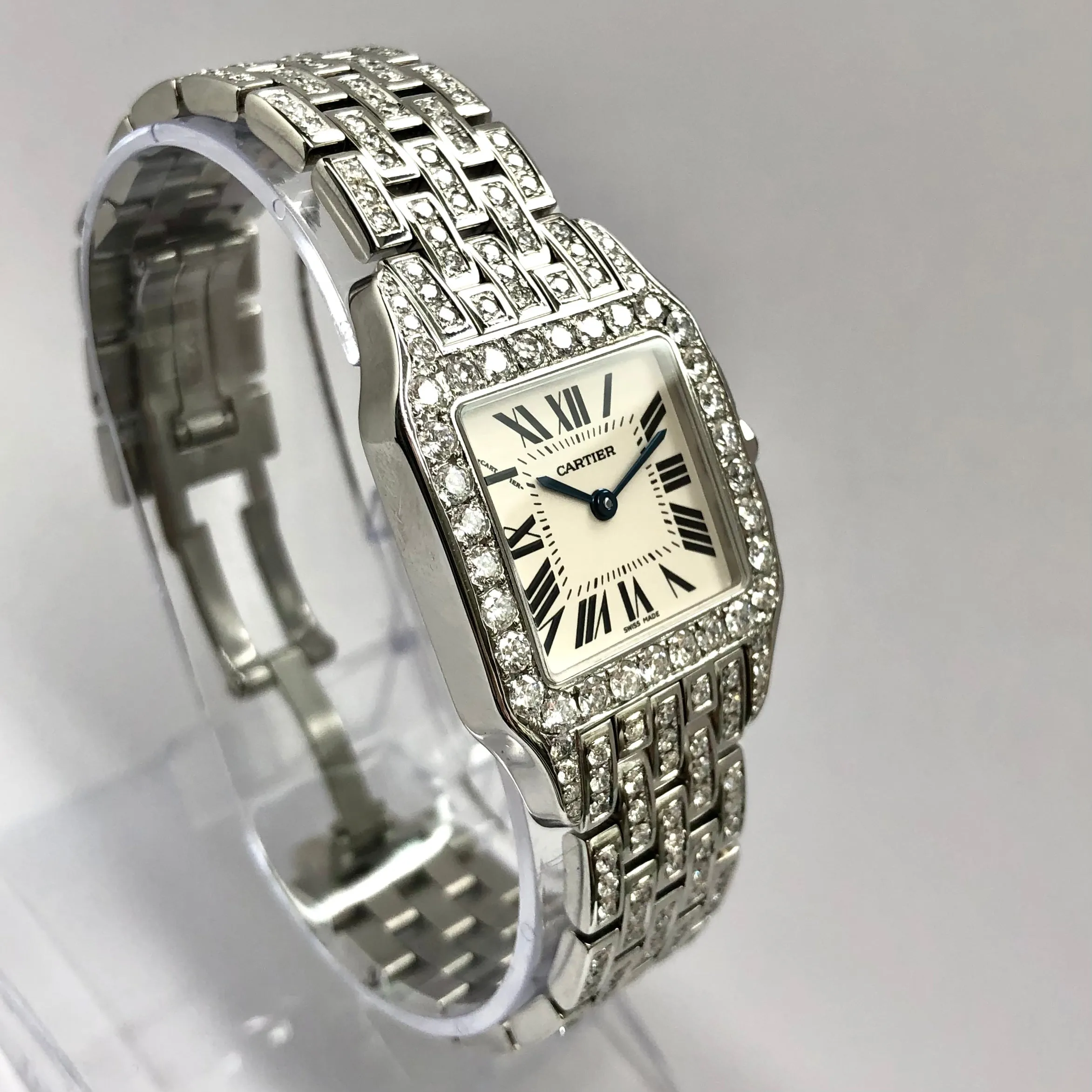 CARTIER SANTOS DEMOISELLE Quartz 26mm Steel 6.63TCW DIAMOND Watch