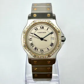 CARTIER SANTOS OCTAGON 31mm Quartz 2 Tone 0.38TCW Diamond Watch NEW Model