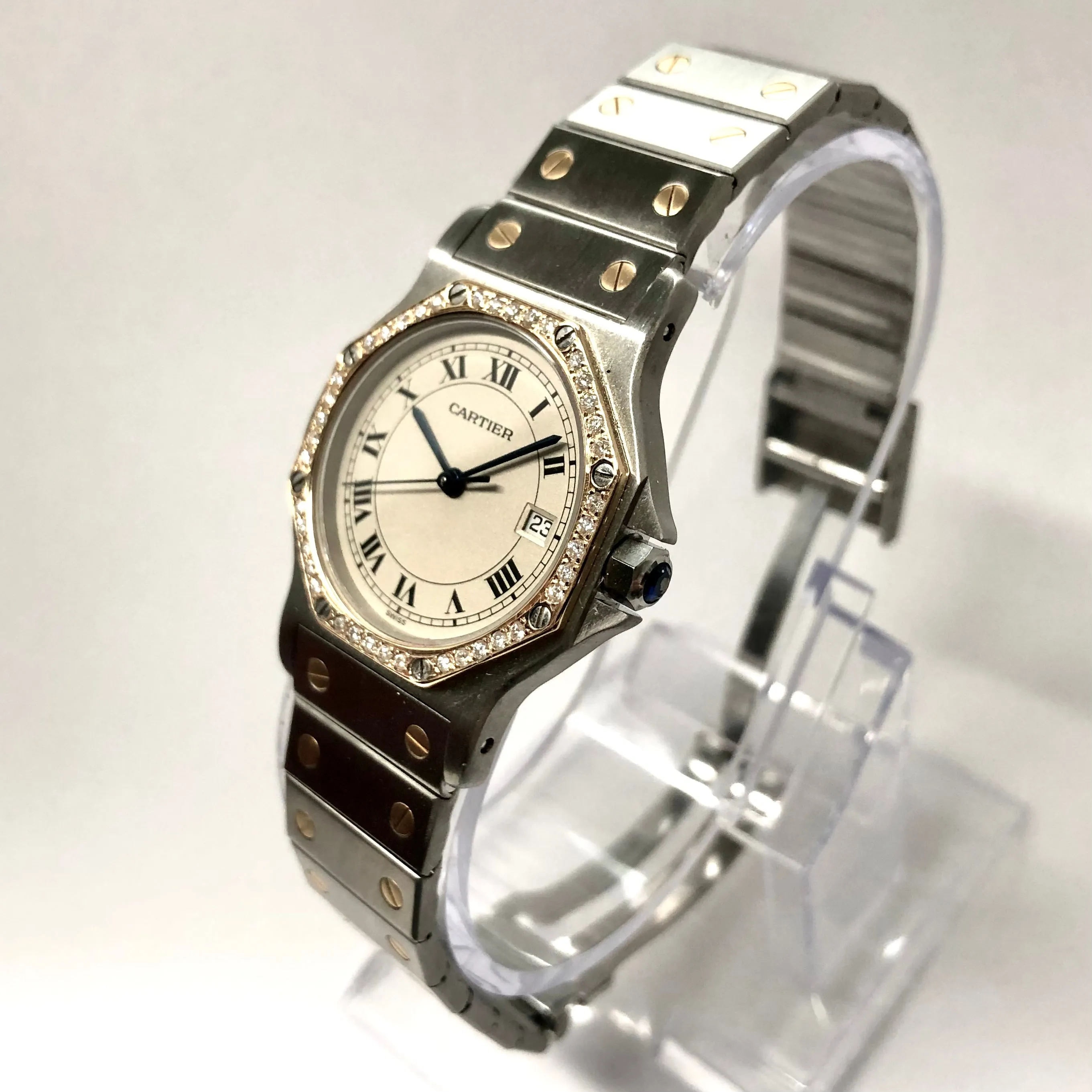 CARTIER SANTOS OCTAGON 31mm Quartz 2 Tone 0.38TCW Diamond Watch