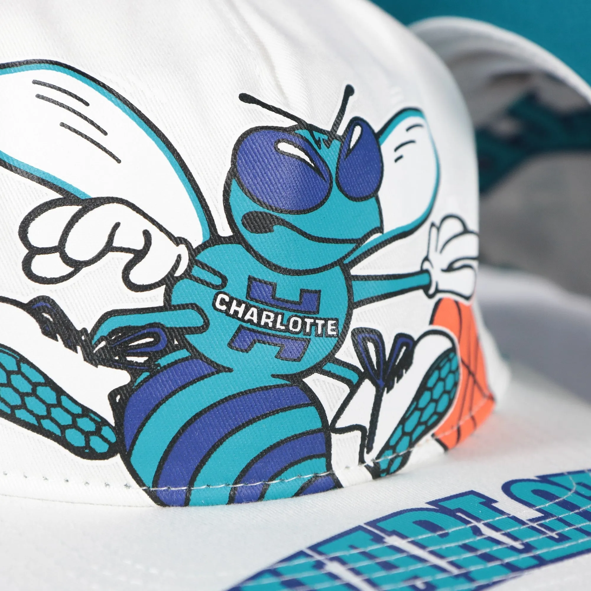 Charlotte Hornets Hardwood Classics In Your Face Deadstock Teal bottom | White Snapback Hat