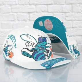 Charlotte Hornets Hardwood Classics In Your Face Deadstock Teal bottom | White Snapback Hat