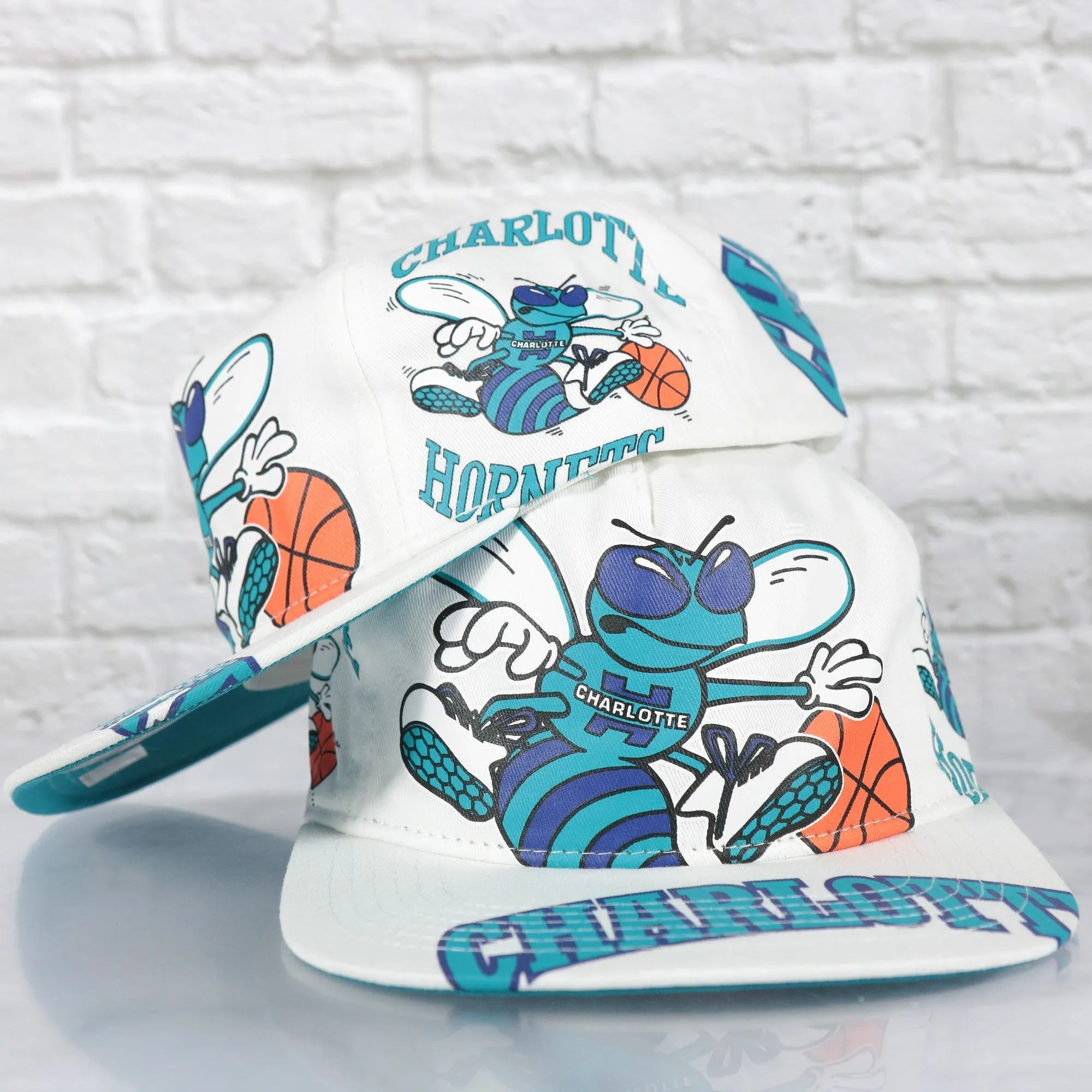 Charlotte Hornets Hardwood Classics In Your Face Deadstock Teal bottom | White Snapback Hat