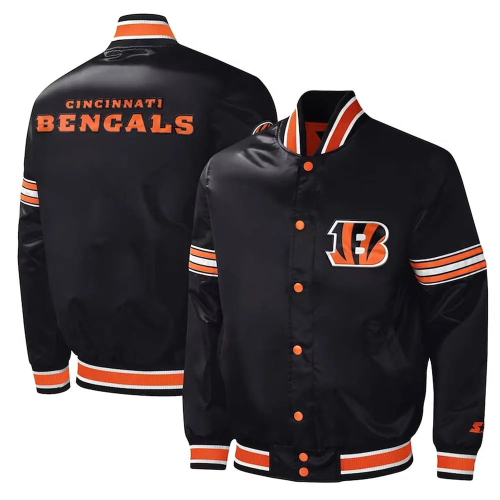 Cincinnati Bengals Midfield Black Varsity Satin Jacket