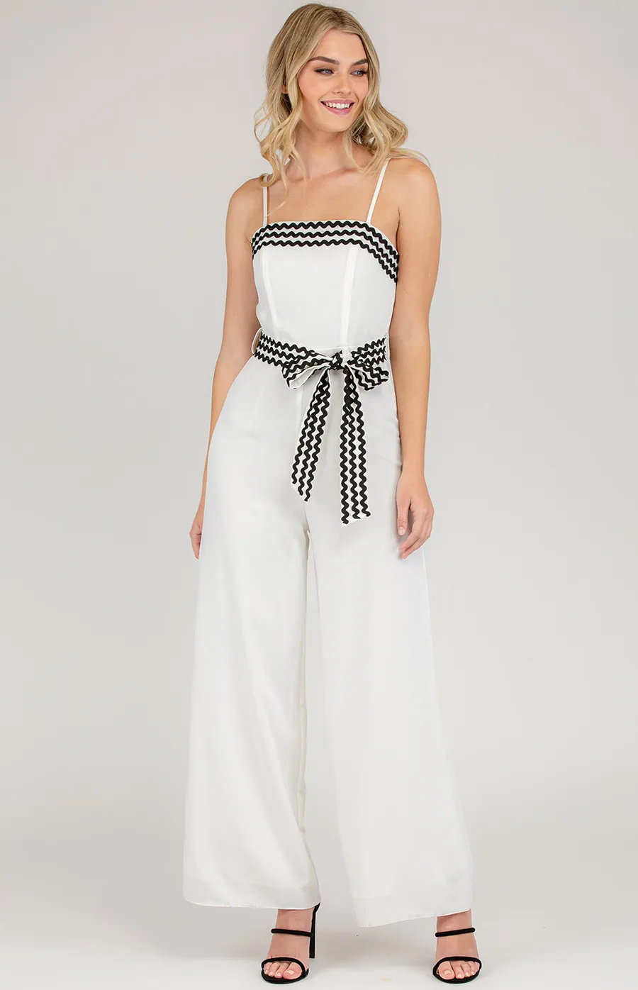 Contrast Trim Wide Leg Jumpsuit (AJP894A)