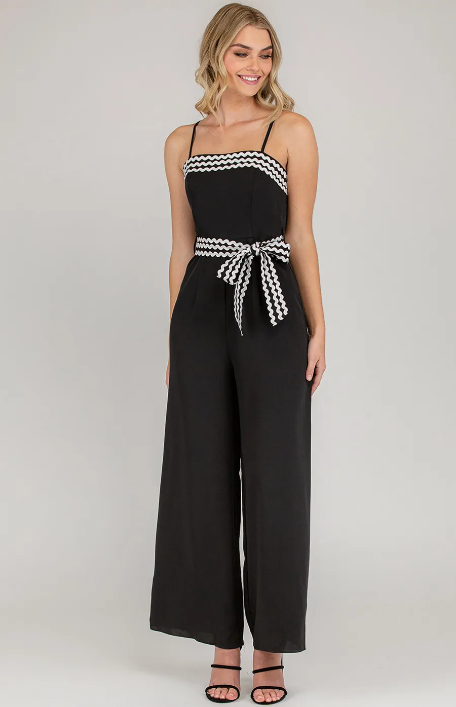 Contrast Trim Wide Leg Jumpsuit (AJP894A)