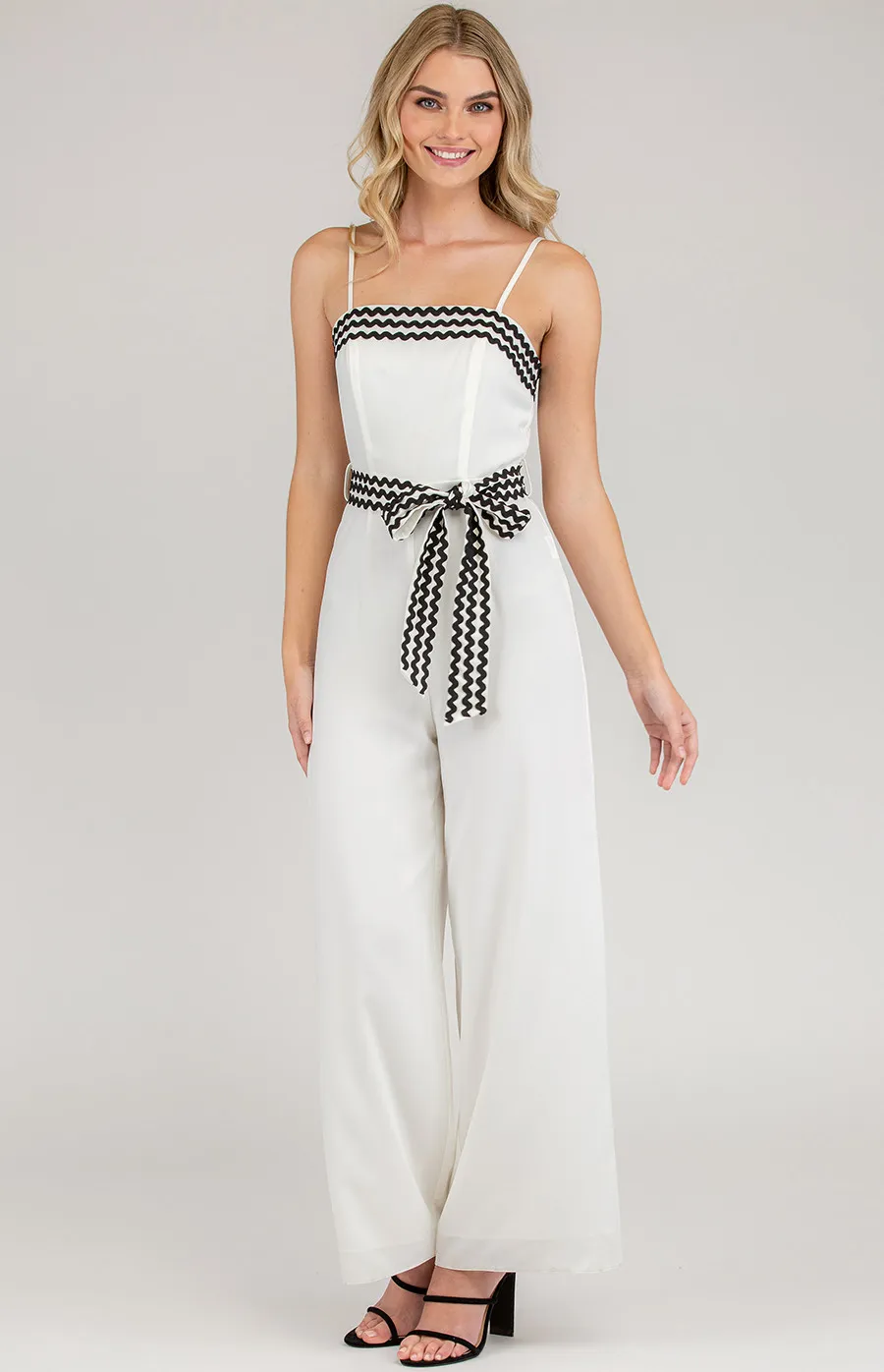 Contrast Trim Wide Leg Jumpsuit (AJP894A)