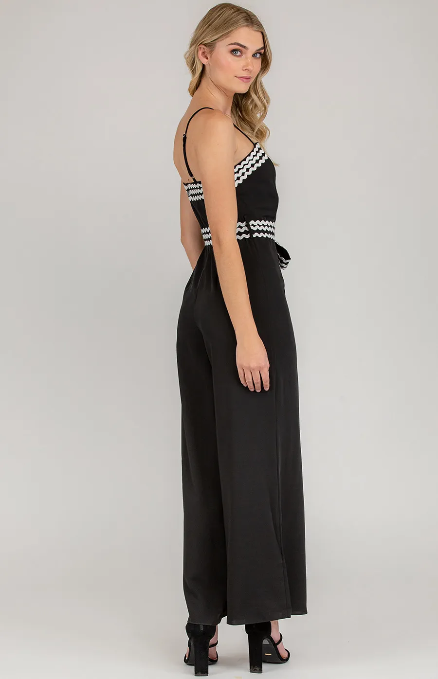 Contrast Trim Wide Leg Jumpsuit (AJP894A)