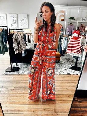 Coral Multi Halter Neck Jumpsuit