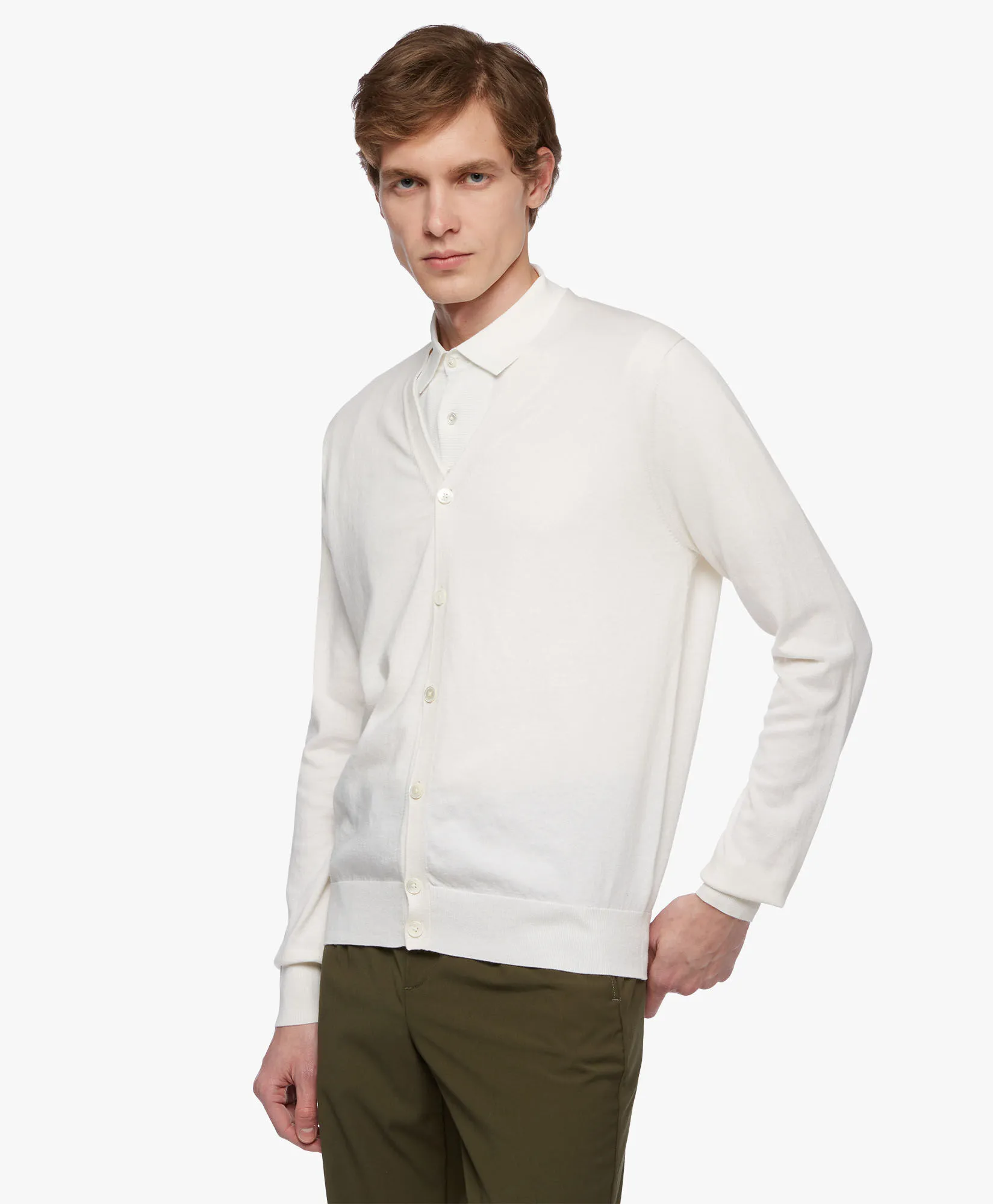 Cotton and Cashmere Cardigan in Off white for Men | Brooks Brothers® UK