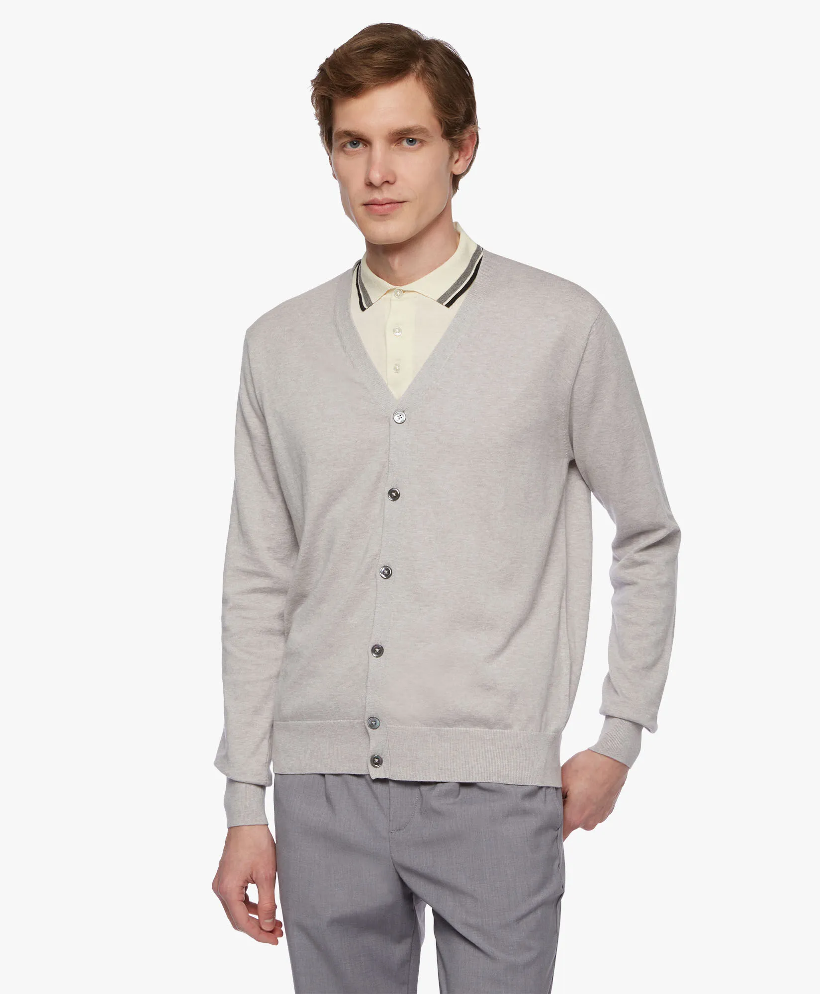 Cotton and Cashmere Cardigan in Off white for Men | Brooks Brothers® UK