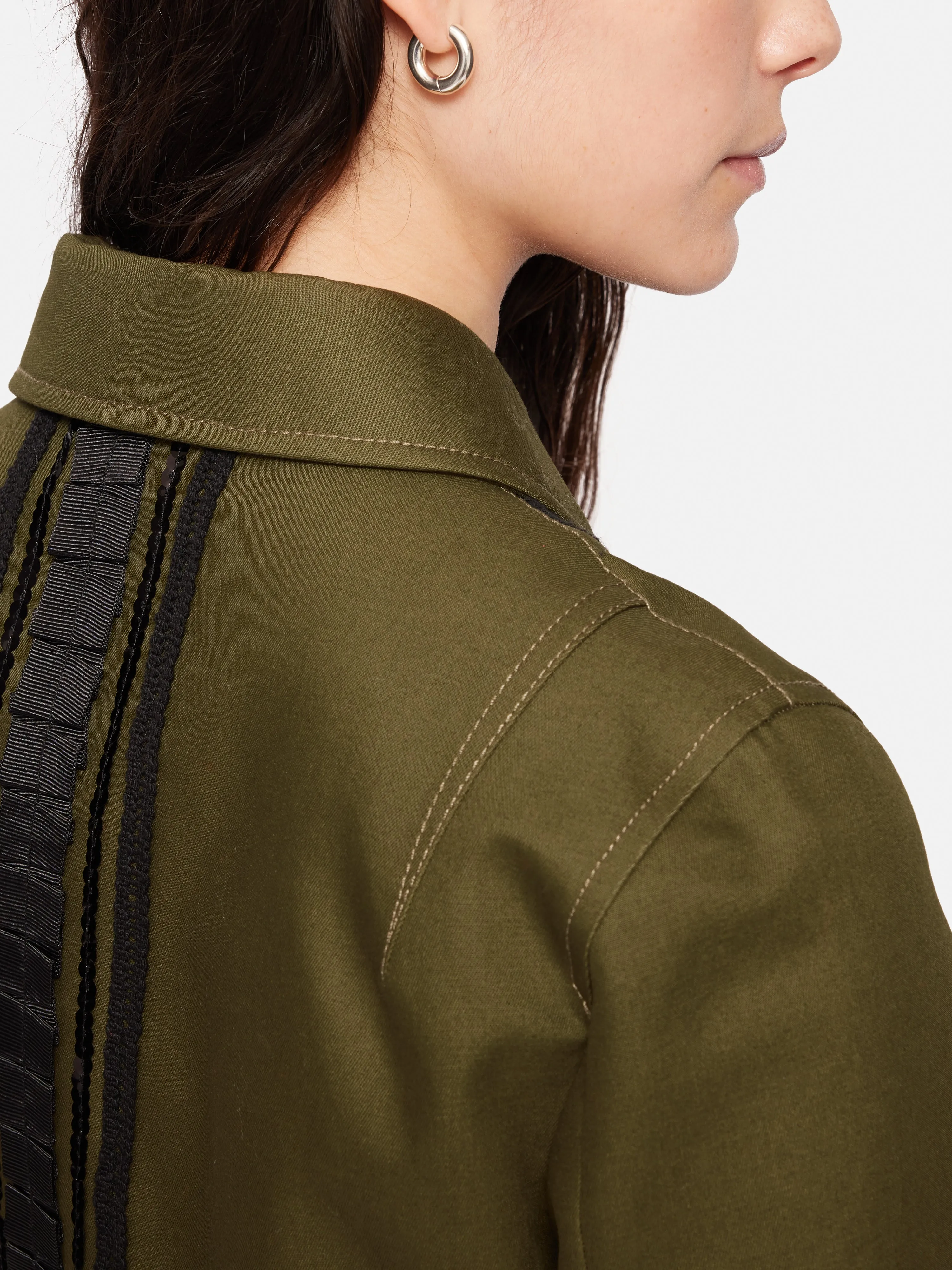 Cotton Trim Detail Jacket | Khaki