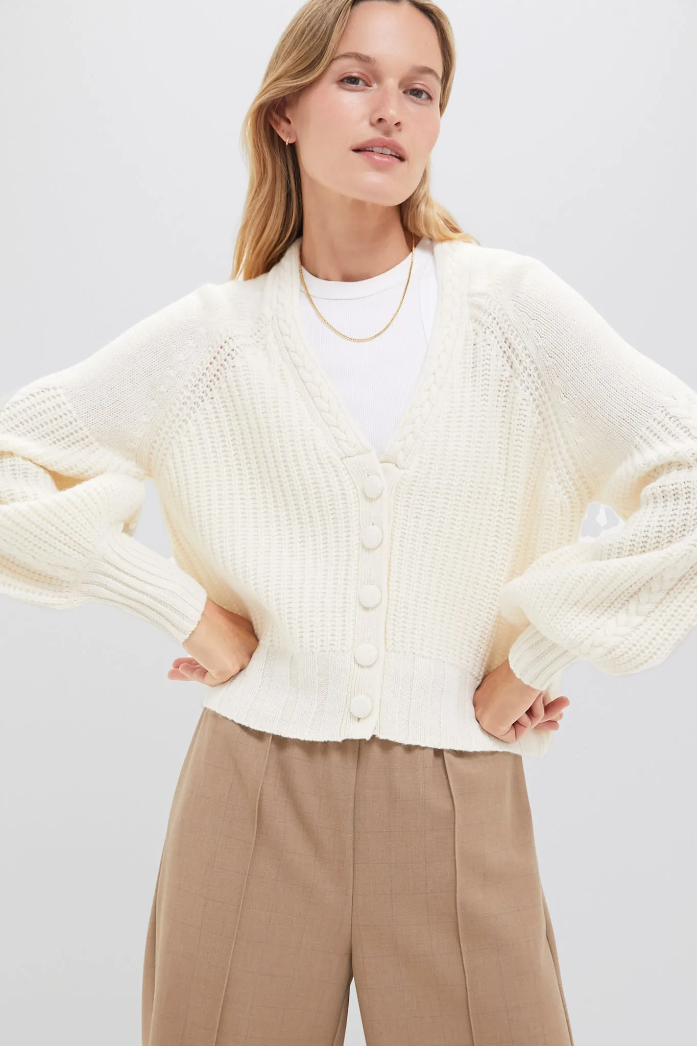 Cream Bronwyn Wool Knit Cardigan