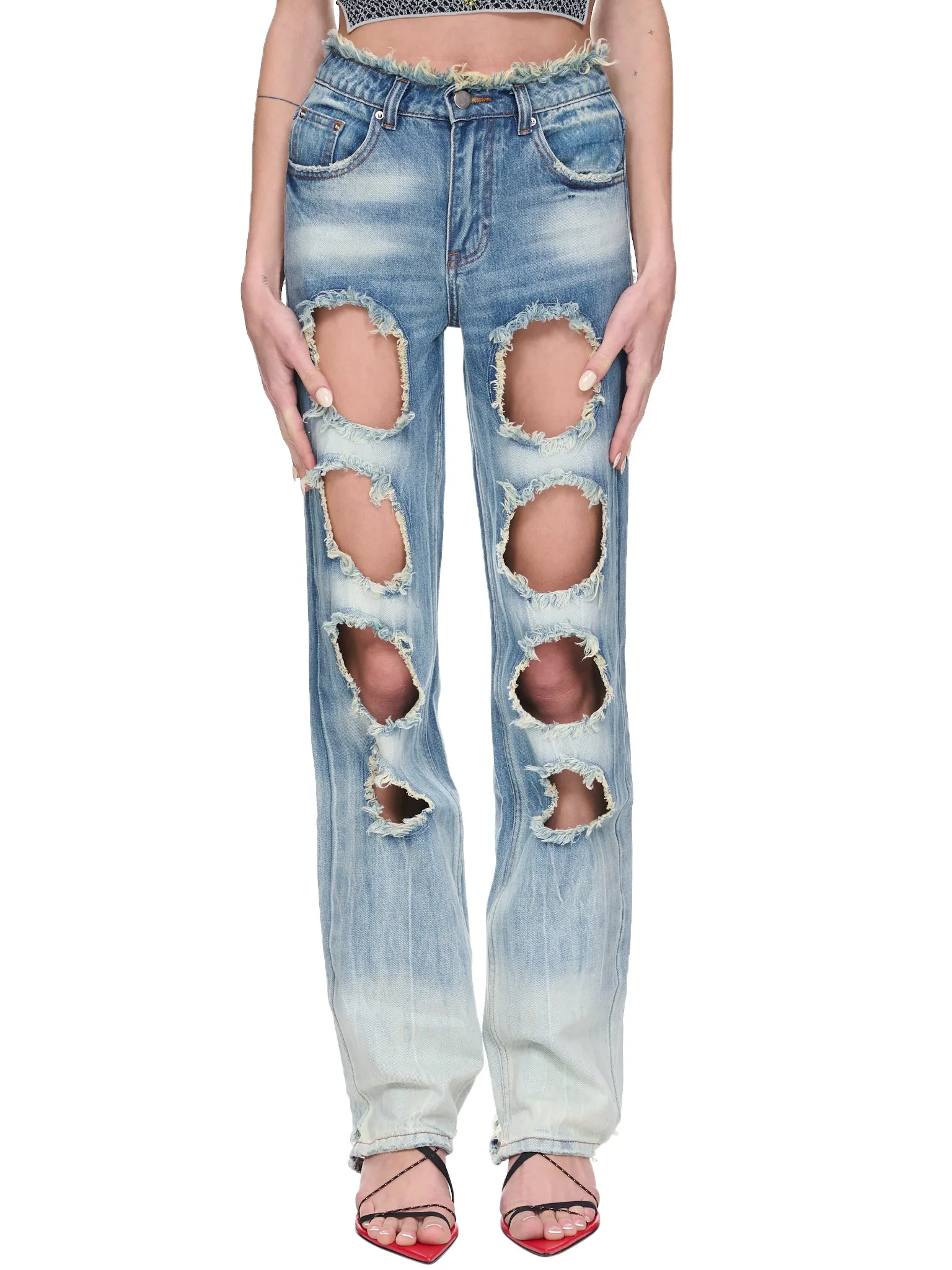 CUT-OUT JEANS (RSS23WV10B-BLUE-DENI