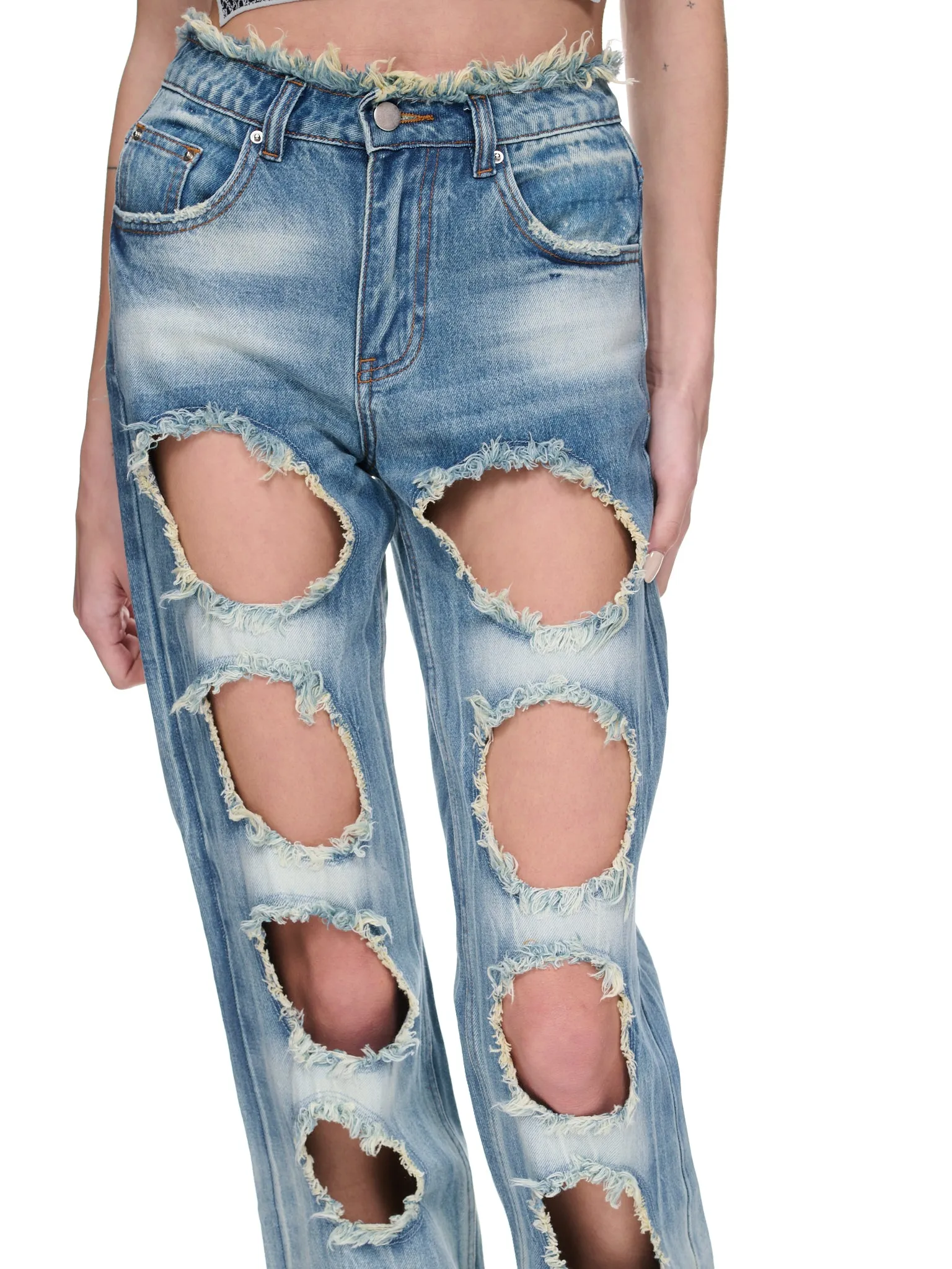 CUT-OUT JEANS (RSS23WV10B-BLUE-DENI