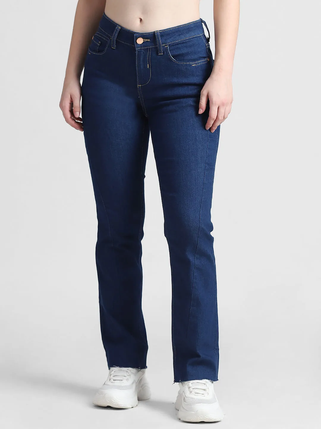 Dark Blue Mid Rise Flared Fit Jeans