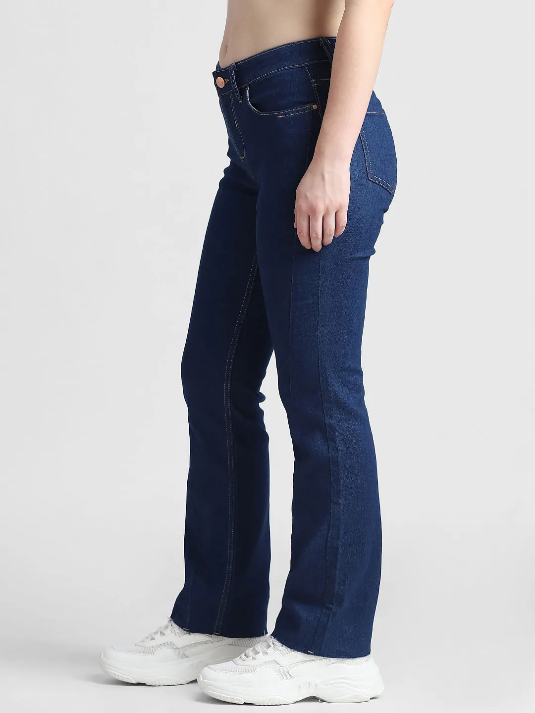 Dark Blue Mid Rise Flared Fit Jeans