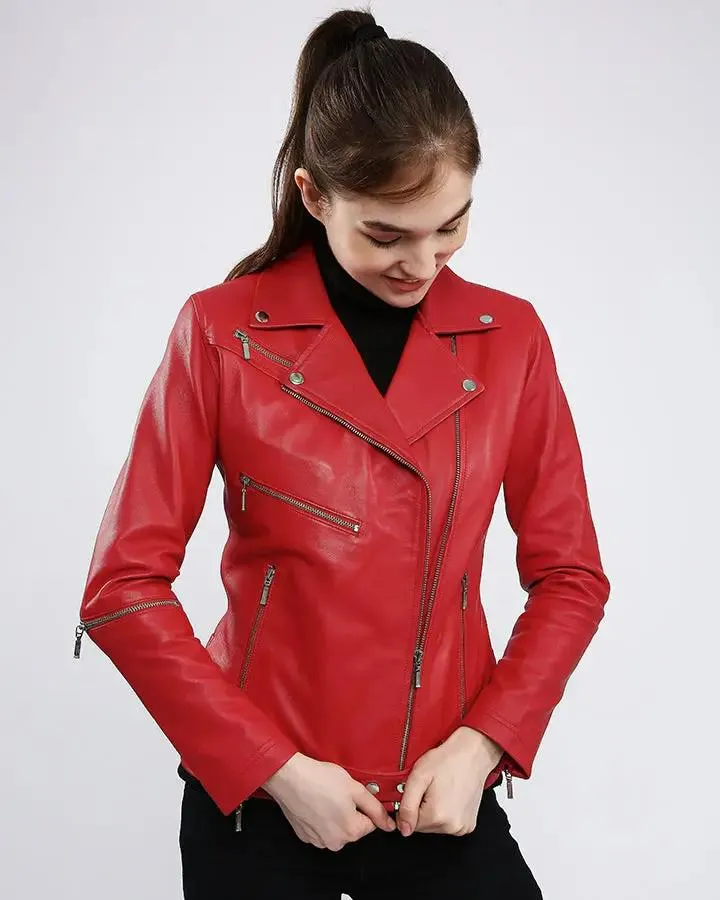 Diana Red Biker Leather Jacket