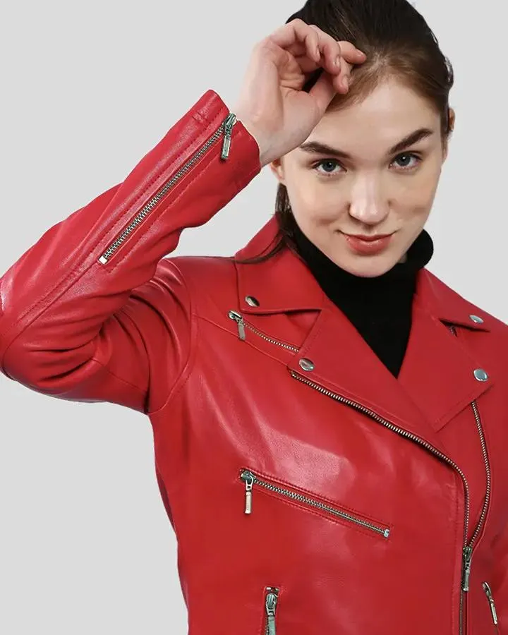 Diana Red Biker Leather Jacket