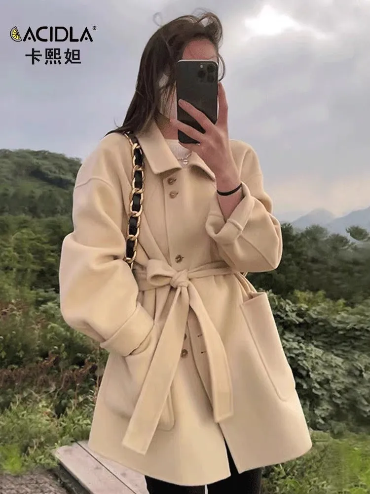 Double-sided cashmere coat women's short woolen coat 2023 winter new high-end small woolen coat