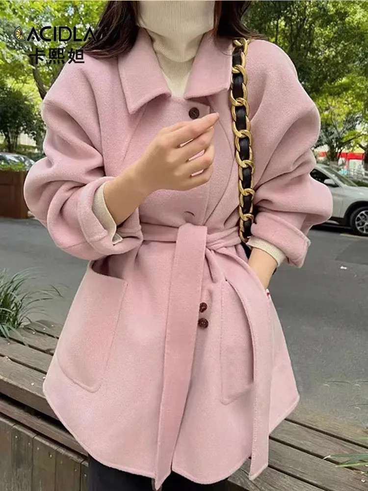 Double-sided cashmere coat women's short woolen coat 2023 winter new high-end small woolen coat