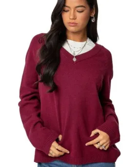 Edikted Women's Martha Oversized V Neck Sweater