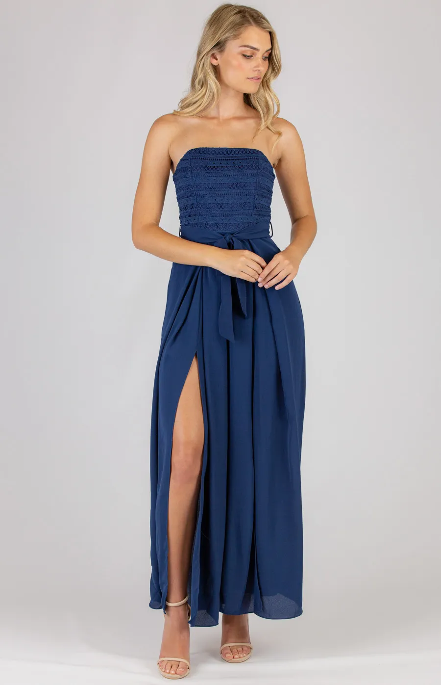  Embroidery Strapless Split Leg Jumpsuit (SJP401A)