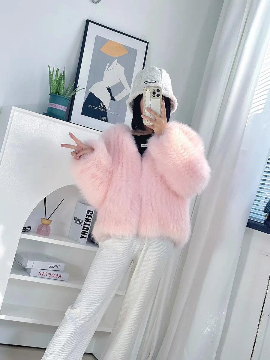 [Encrypted] Imported fox fur woven fur coat for women 2023 autumn and winter new style small short style young style