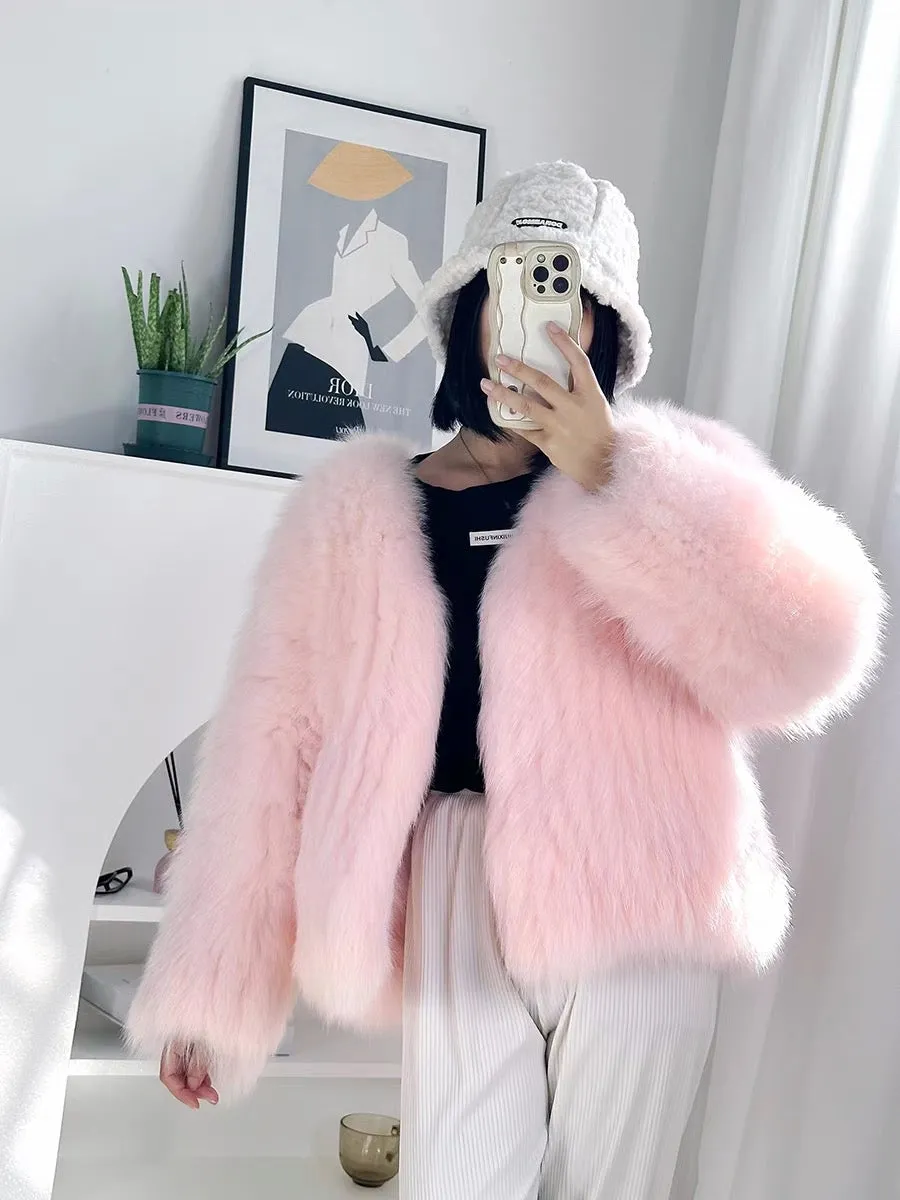 [Encrypted] Imported fox fur woven fur coat for women 2023 autumn and winter new style small short style young style