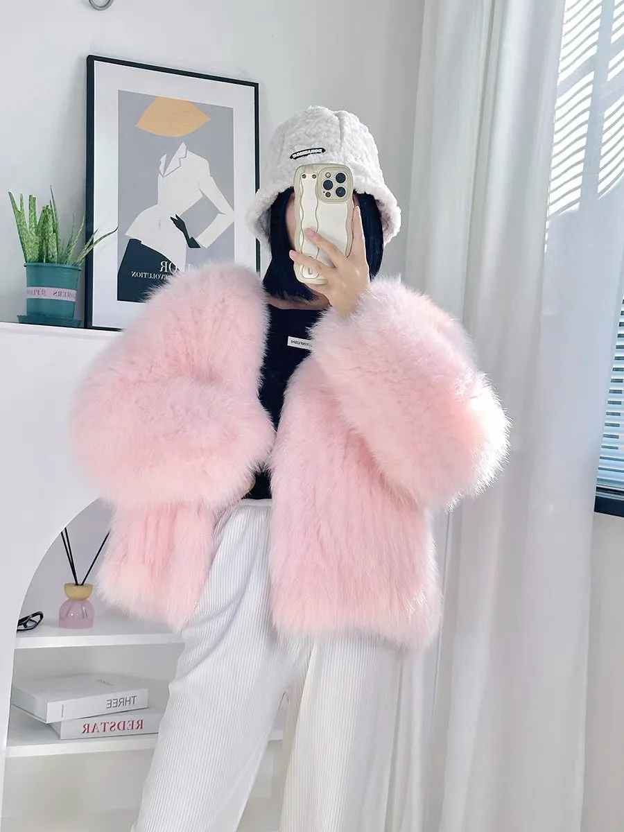 [Encrypted] Imported fox fur woven fur coat for women 2023 autumn and winter new style small short style young style