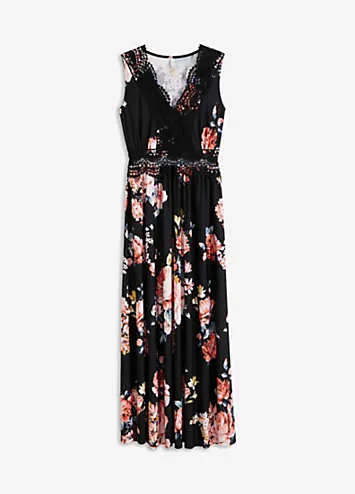 Floral Print Lace Trim Midi Dress by bonprix | Look Again