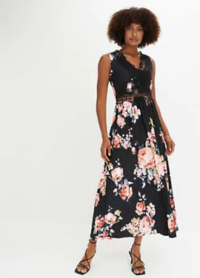 Floral Print Lace Trim Midi Dress by bonprix | Look Again