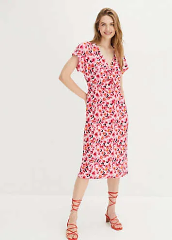 Floral Print Short Sleeve V-Neck Midi Dress by bonprix | Look Again