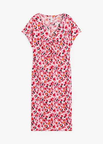 Floral Print Short Sleeve V-Neck Midi Dress by bonprix | Look Again