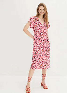 Floral Print Short Sleeve V-Neck Midi Dress by bonprix | Look Again