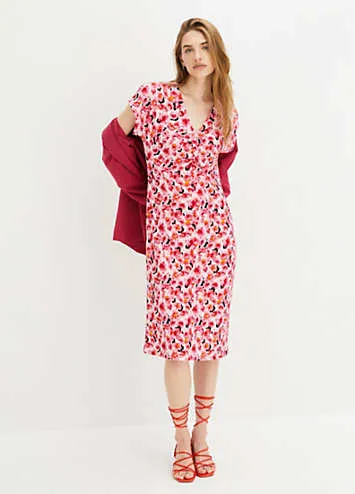 Floral Print Short Sleeve V-Neck Midi Dress by bonprix | Look Again