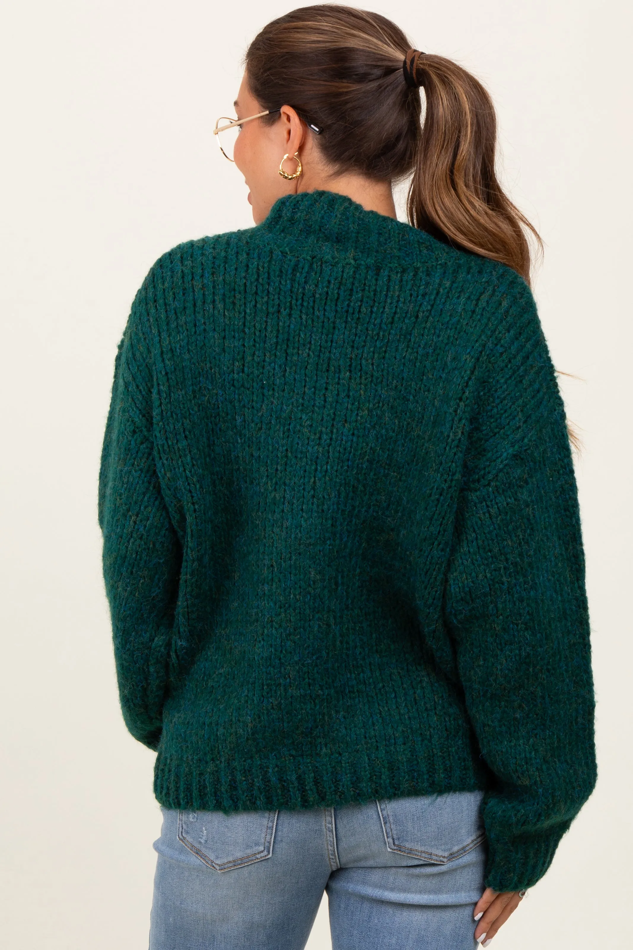 Forest Green Chunky Knit Mock Neck Maternity Sweater