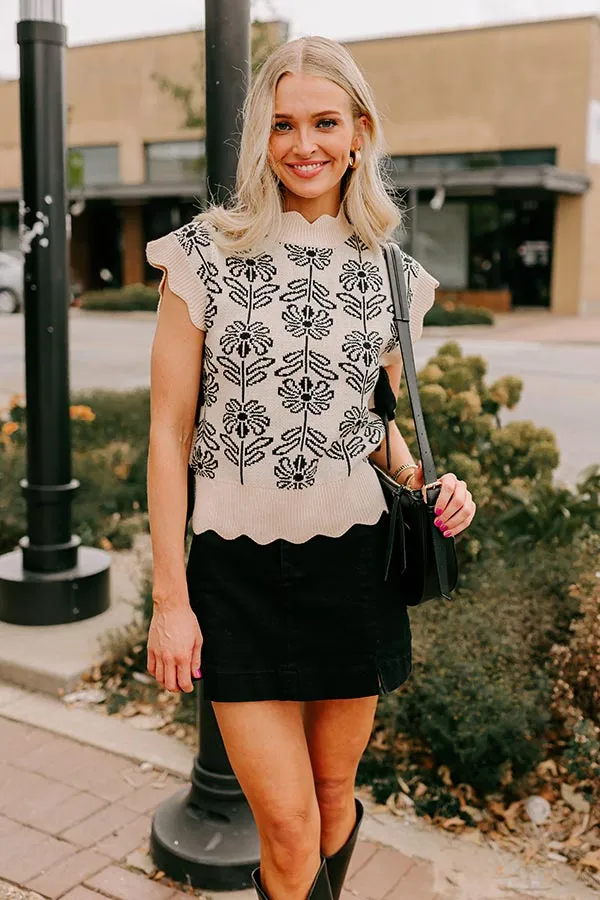 Front Porch Sippin' Floral Sweater Top in Cream