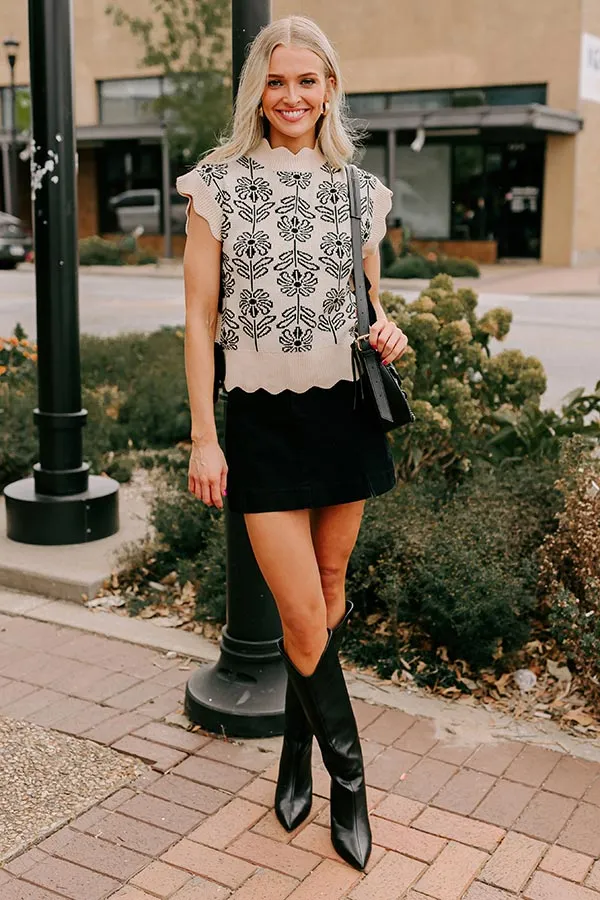 Front Porch Sippin' Floral Sweater Top in Cream