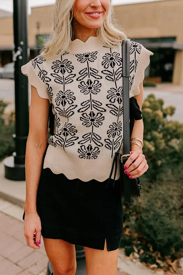 Front Porch Sippin' Floral Sweater Top in Cream