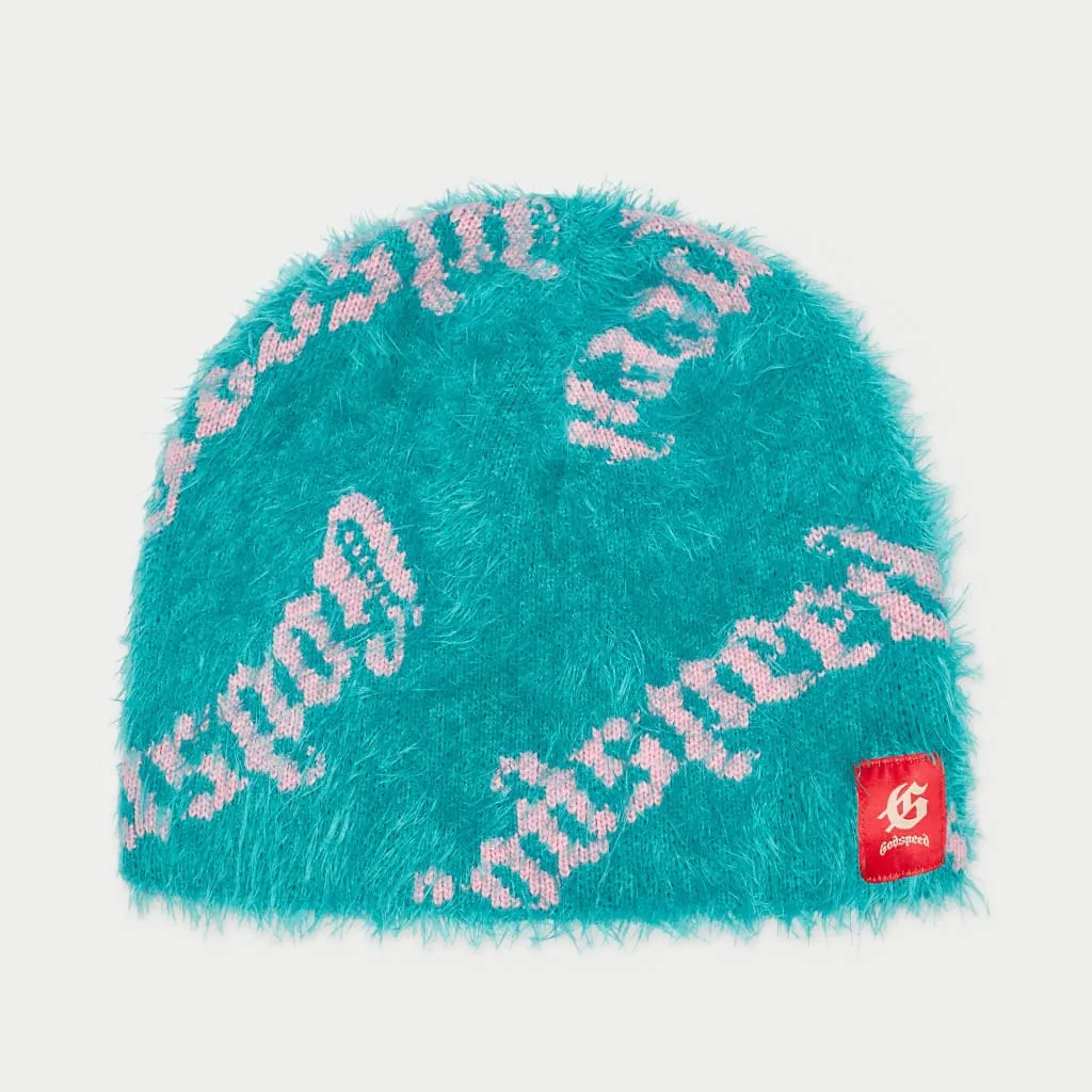 Fuzzy logo Beanie (Teal Pink)