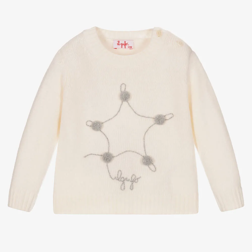 Girls Ivory Wool Star Sweater