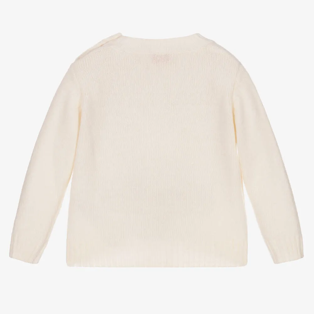 Girls Ivory Wool Star Sweater