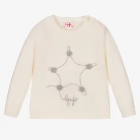 Girls Ivory Wool Star Sweater