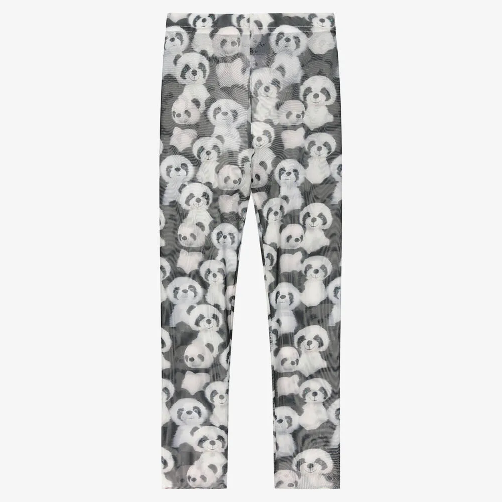 Girls Panda Print Mesh Footless Tights