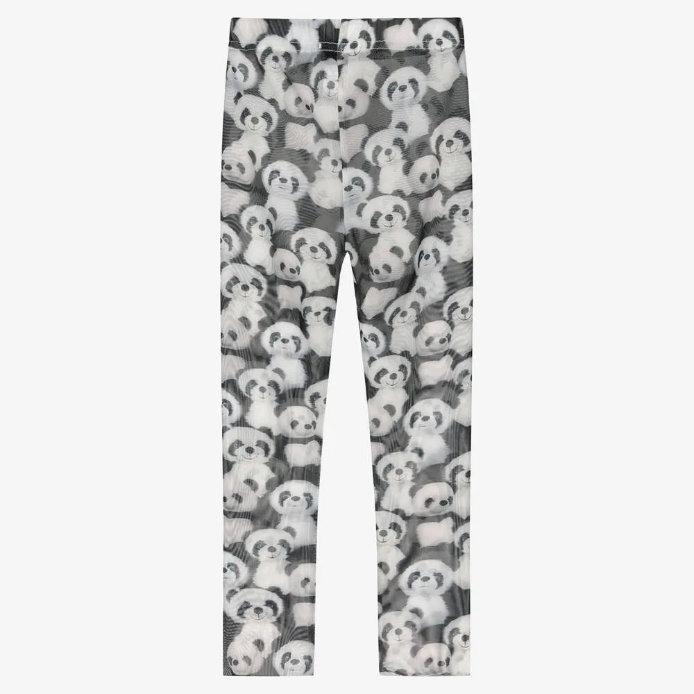 Girls Panda Print Mesh Footless Tights