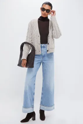 Gray Cable Knit Cropped Arthur Cardigan