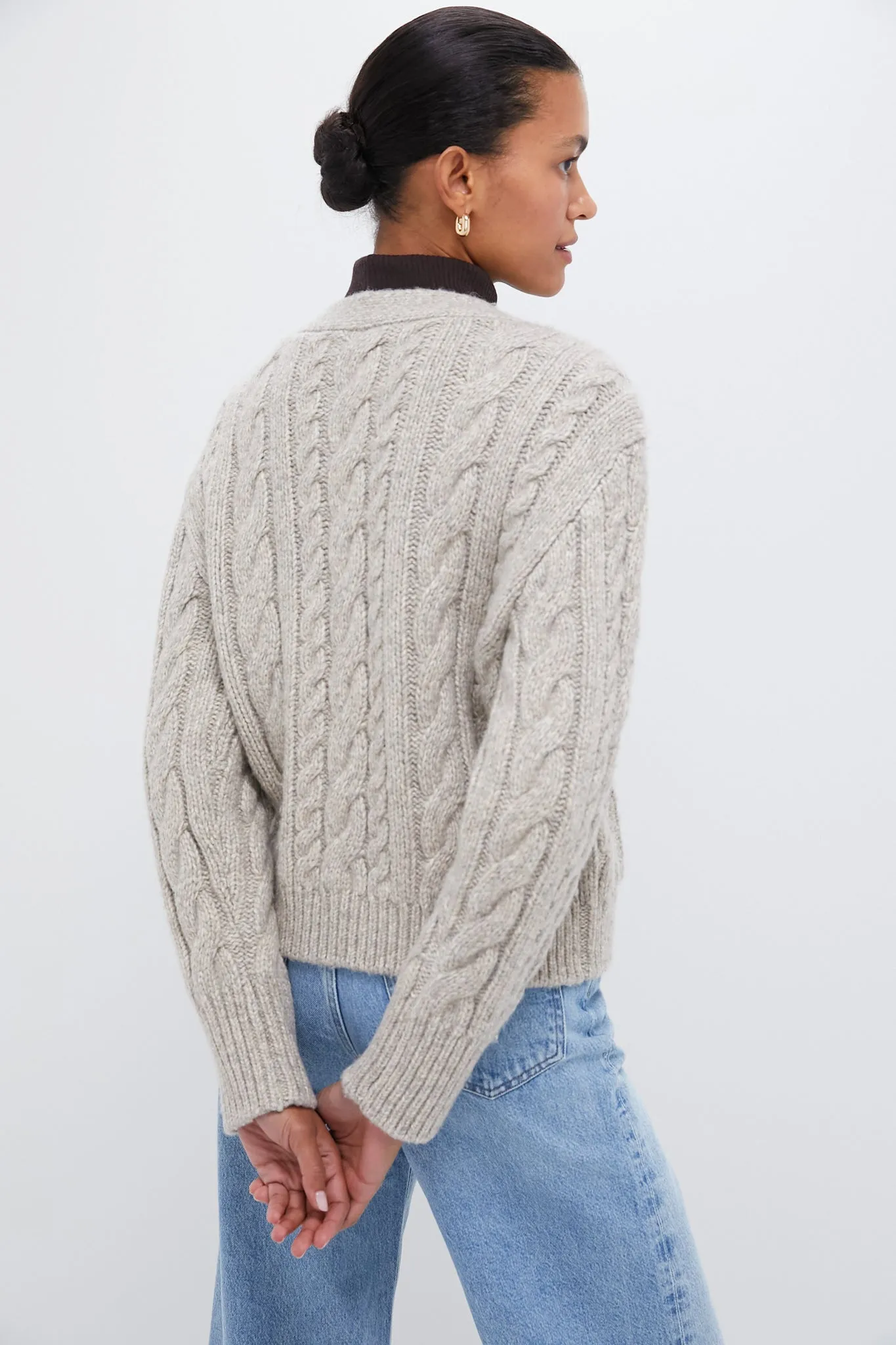 Gray Cable Knit Cropped Arthur Cardigan