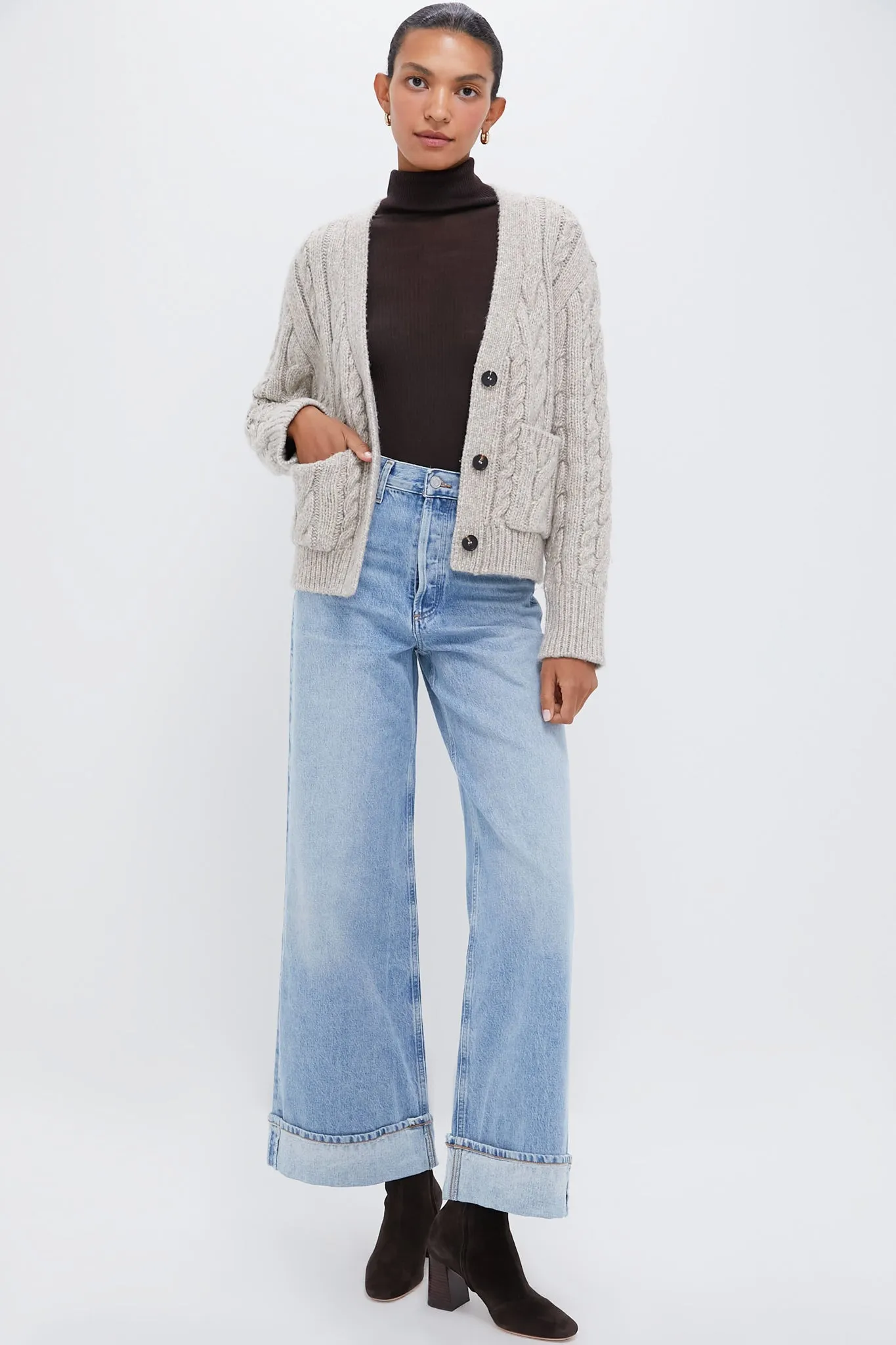 Gray Cable Knit Cropped Arthur Cardigan