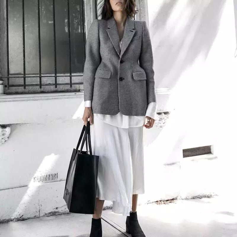 Gray Tailored Plaid Blazer Dress